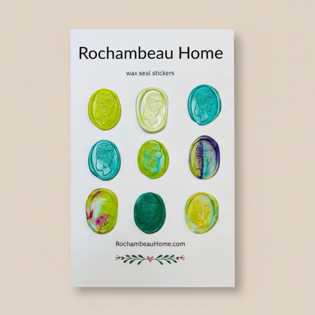 9 Pack Card of the Heritage Headwrap Wax Seal Stickers created by Rochambeau Home in a Multicolor Theme