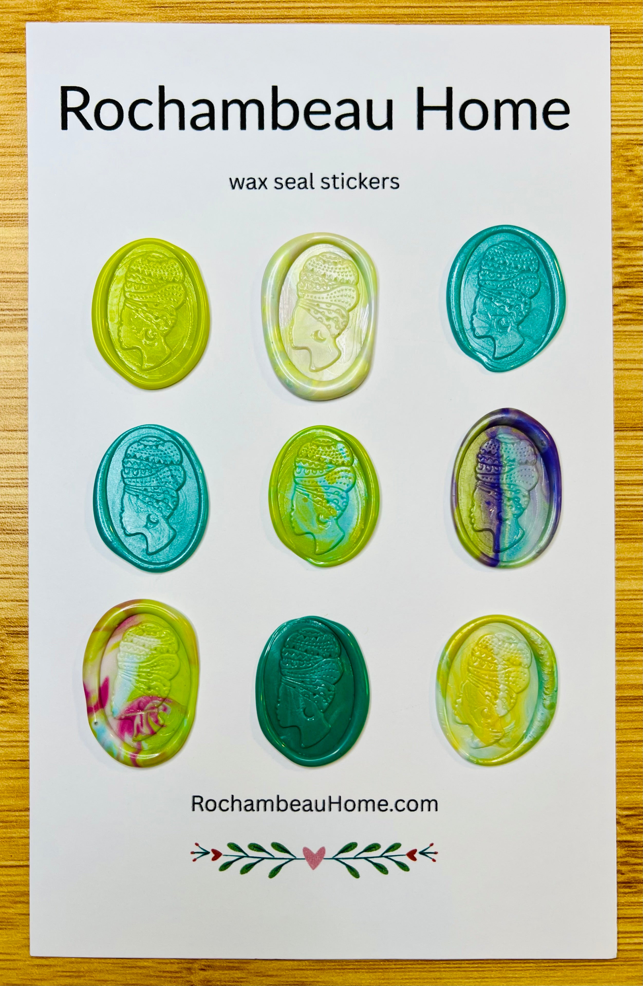9 Pack Card of the Heritage Headwrap Wax Seal Stickers in a Multicolor Theme