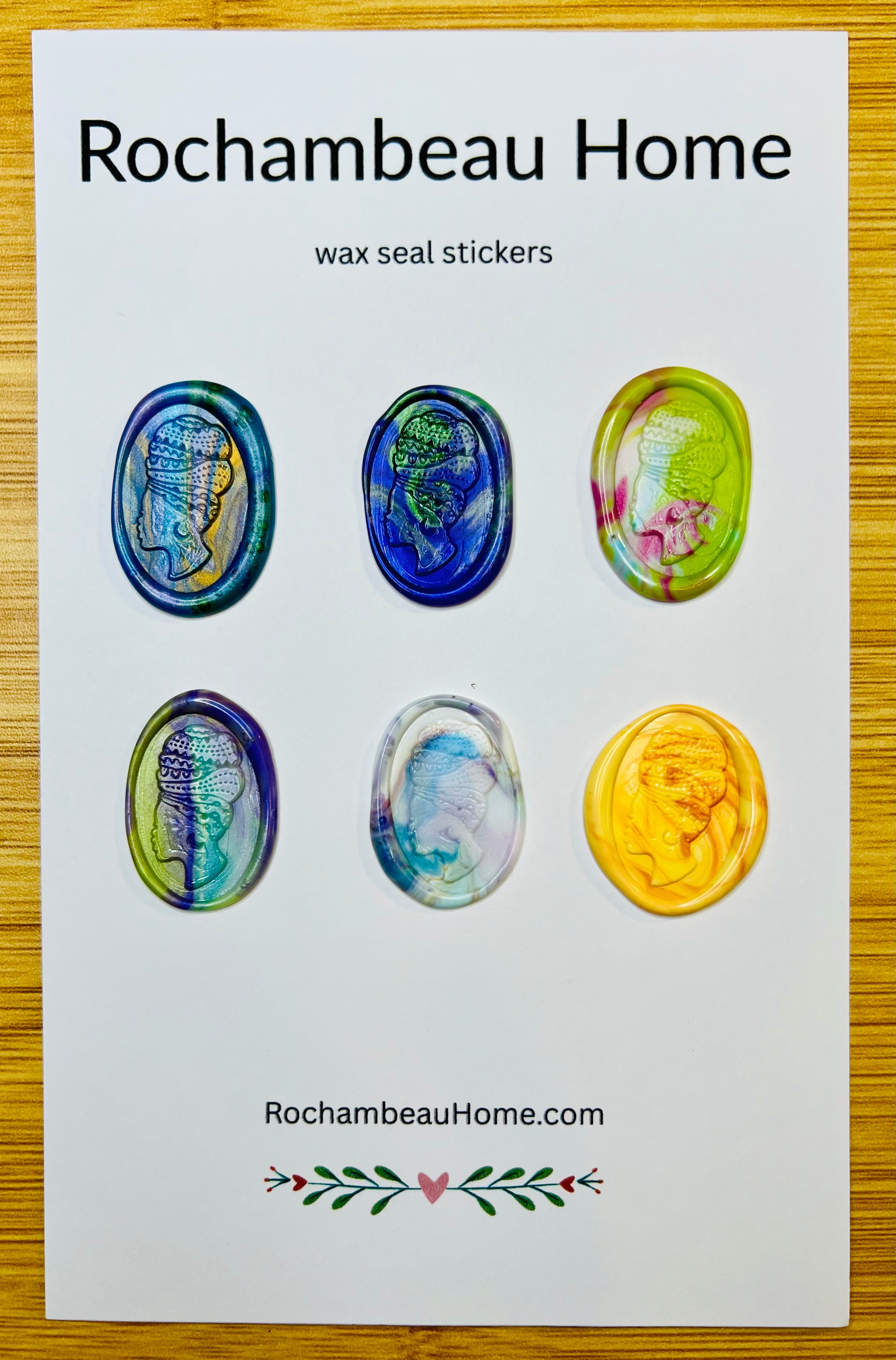 6 Pack Card of the Heritage Headwrap Wax Seal Stickers in a Multicolor Theme