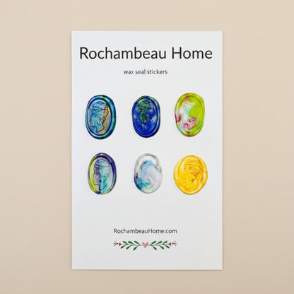 6 Pack Card of the Heritage Headwrap Wax Seal Stickers created by Rochambeau Home in a Multicolor Theme