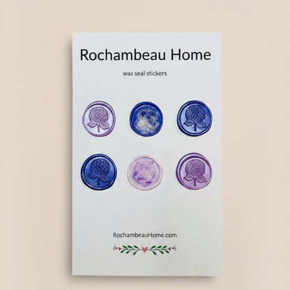 6 Pack Card of the Hydrangea Bloom Wax Seal Stickers created by Rochambeau Home in a Purple Theme