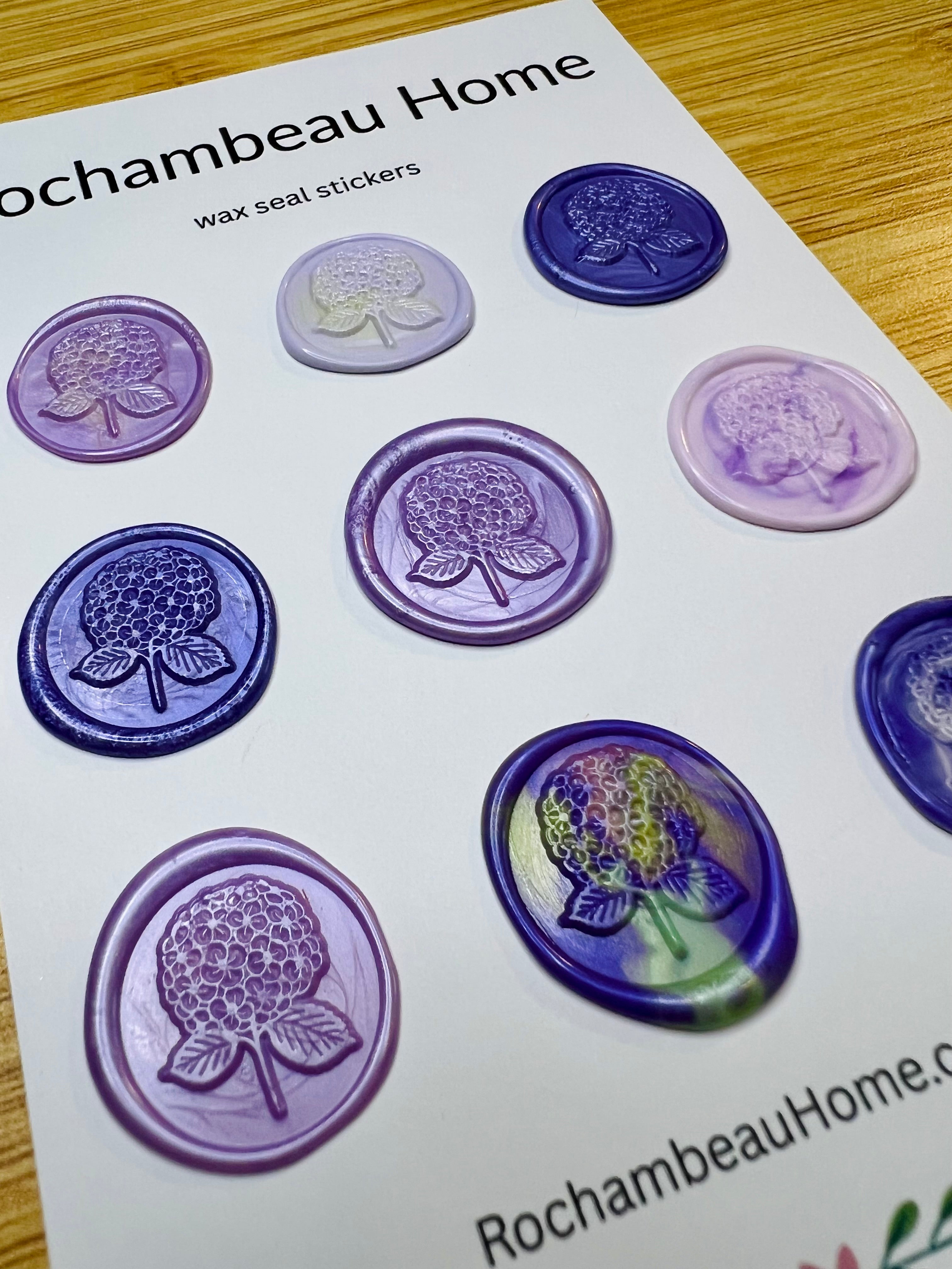 Hydrangea Bloom Wax Seal Stickers – Southern Garden Charm (6 or 9 Pack) Handmade Floral Accents for Letters, Gifts & Journals