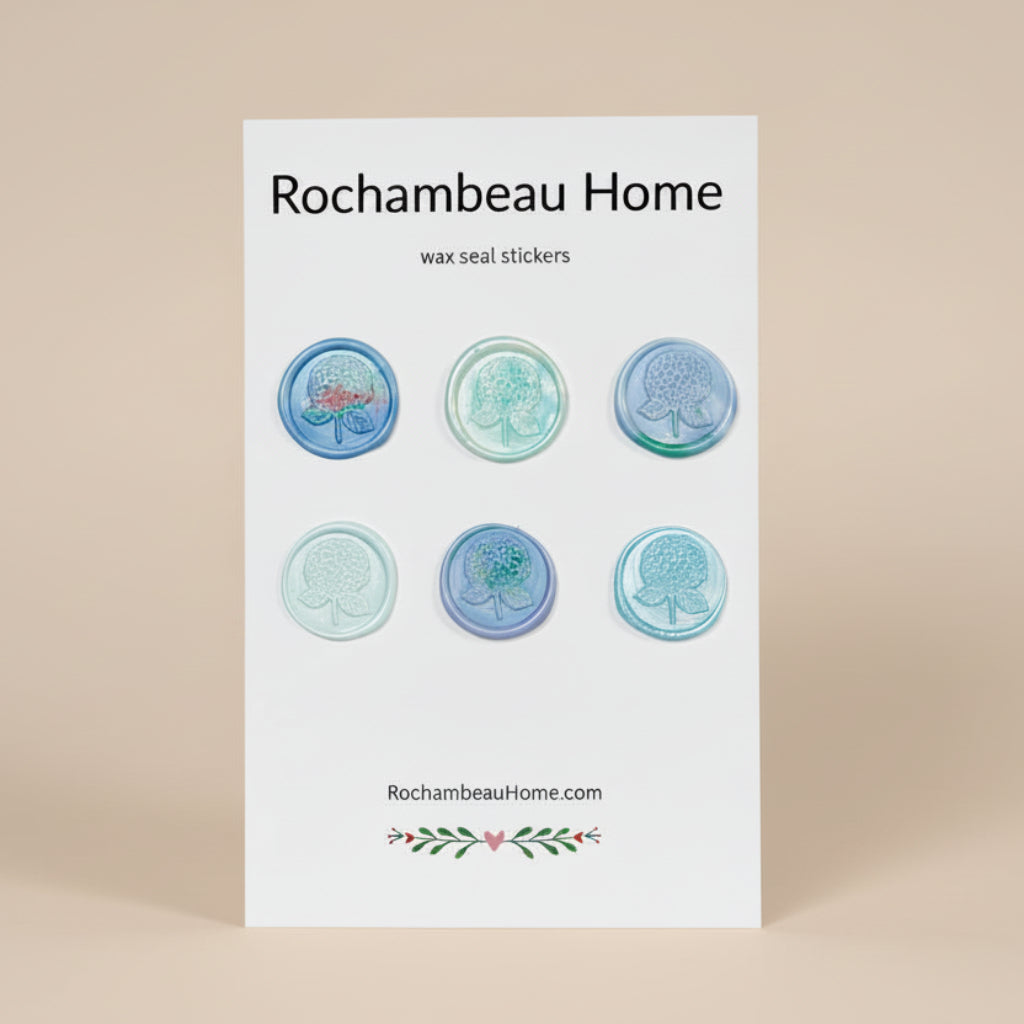 6 Pack Card of the Hydrangea Bloom Wax Seal Stickers created by Rochambeau Home in a Blue Theme