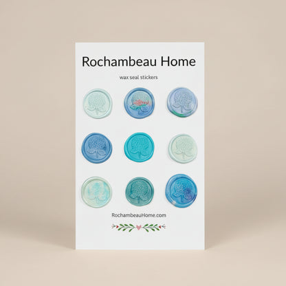 9 Pack Card of the Hydrangea Bloom Wax Seal Stickers created by Rochambeau Home in a Blue Theme