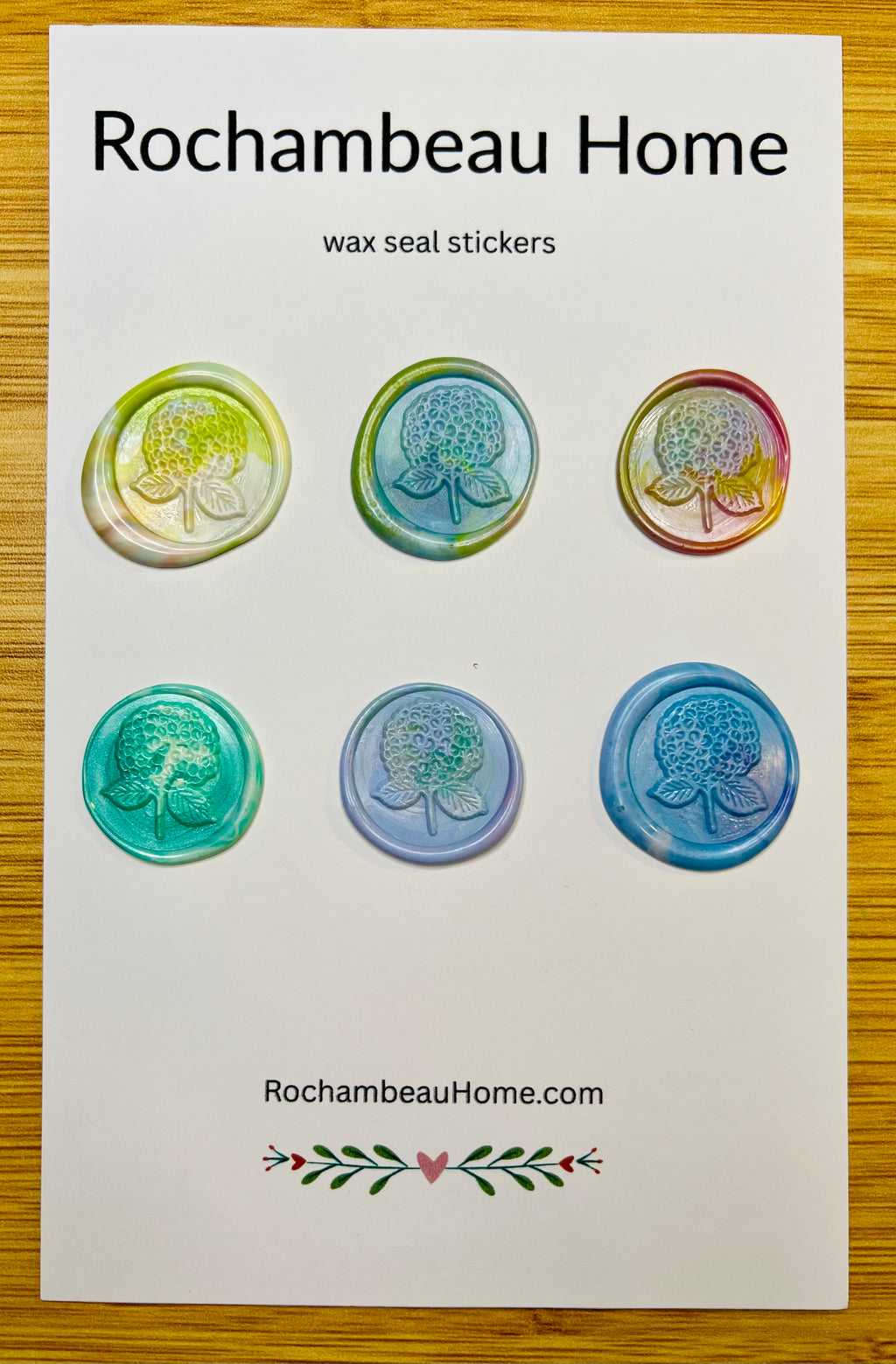 6 Pack Card of the Hydrangea Bloom Wax Seal Stickers in a Multicolor Theme