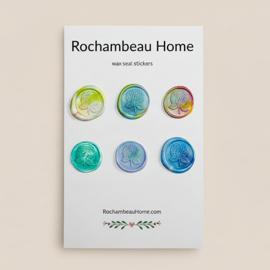6 Pack Card of the Hydrangea Bloom Wax Seal Stickers created by Rochambeau Home in a Multicolor Theme