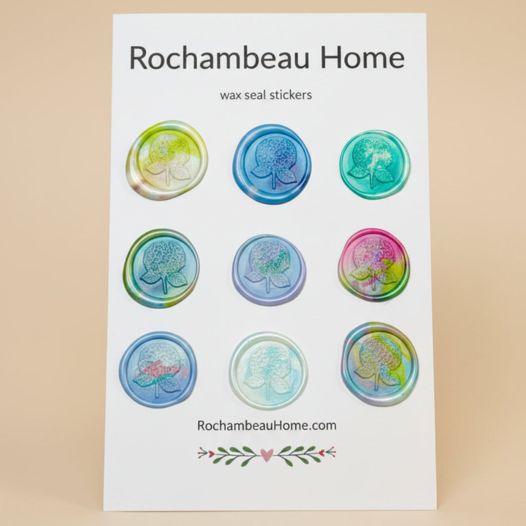 9 Pack Card of the Hydrangea Bloom Wax Seal Stickers created by Rochambeau Home in a Multicolor Theme