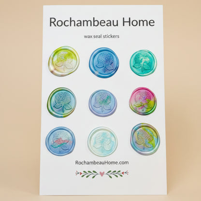 9 Pack Card of the Hydrangea Bloom Wax Seal Stickers created by Rochambeau Home in a Multicolor Theme