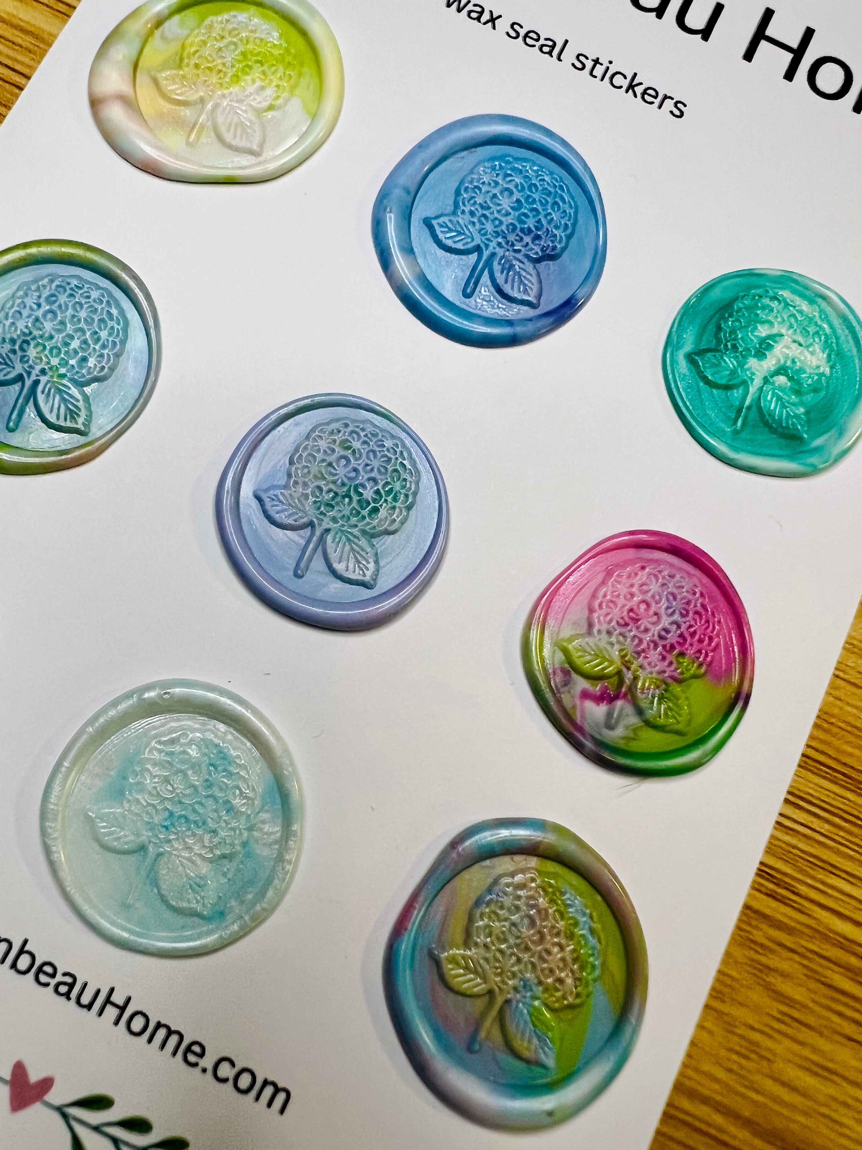 Side view of the Hydrangea Bloom Wax Seal Stickers in a Multicolor Theme