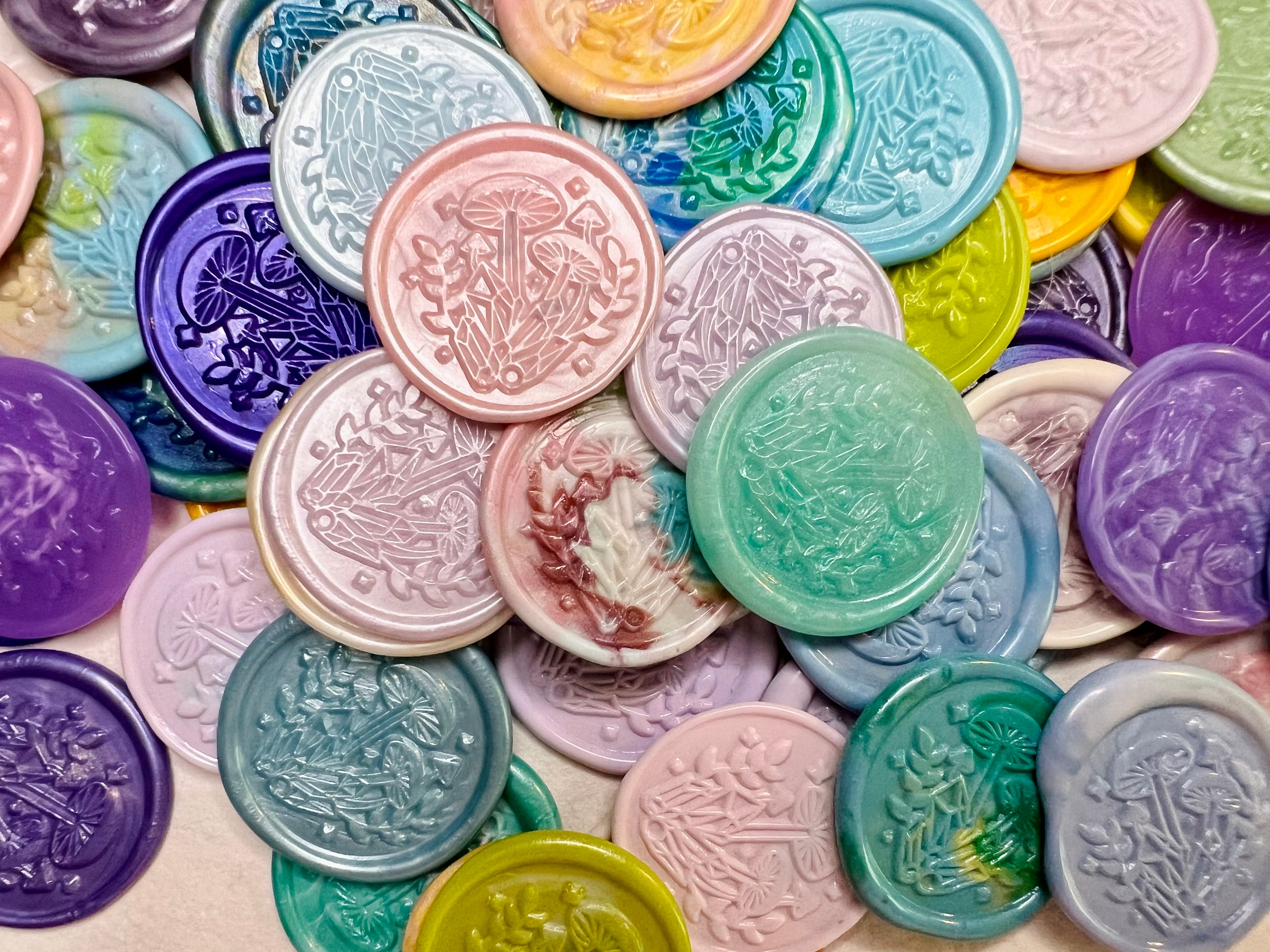 Whimsical Mushroom & Crystal Wax Seal Stickers – Handmade Magic Design (6 or 9 Pack) Enchanted Accents for Journals & Gifts