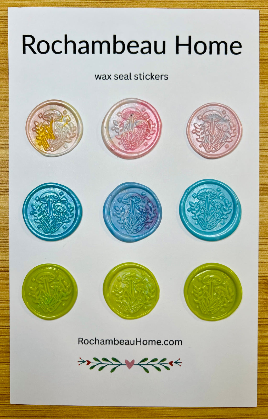 Whimsical Mushroom & Crystal Wax Seal Stickers – Handmade Magic Design (6 or 9 Pack) Enchanted Accents for Journals & Gifts