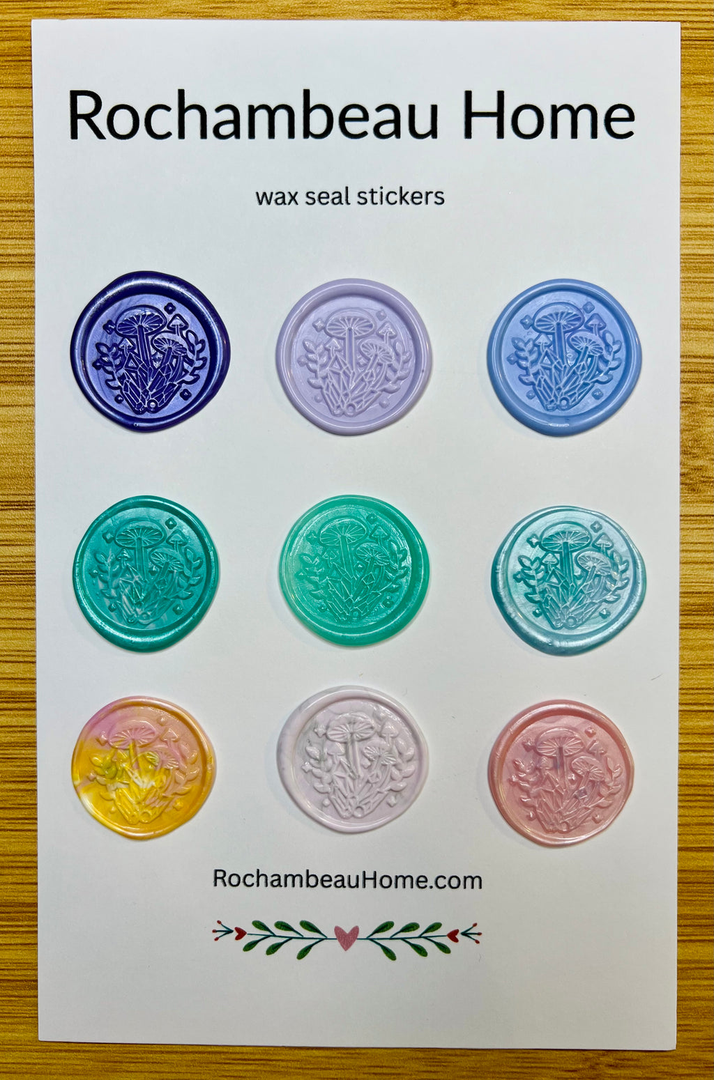 Whimsical Mushroom & Crystal Wax Seal Stickers – Handmade Magic Design (6 or 9 Pack) Enchanted Accents for Journals & Gifts