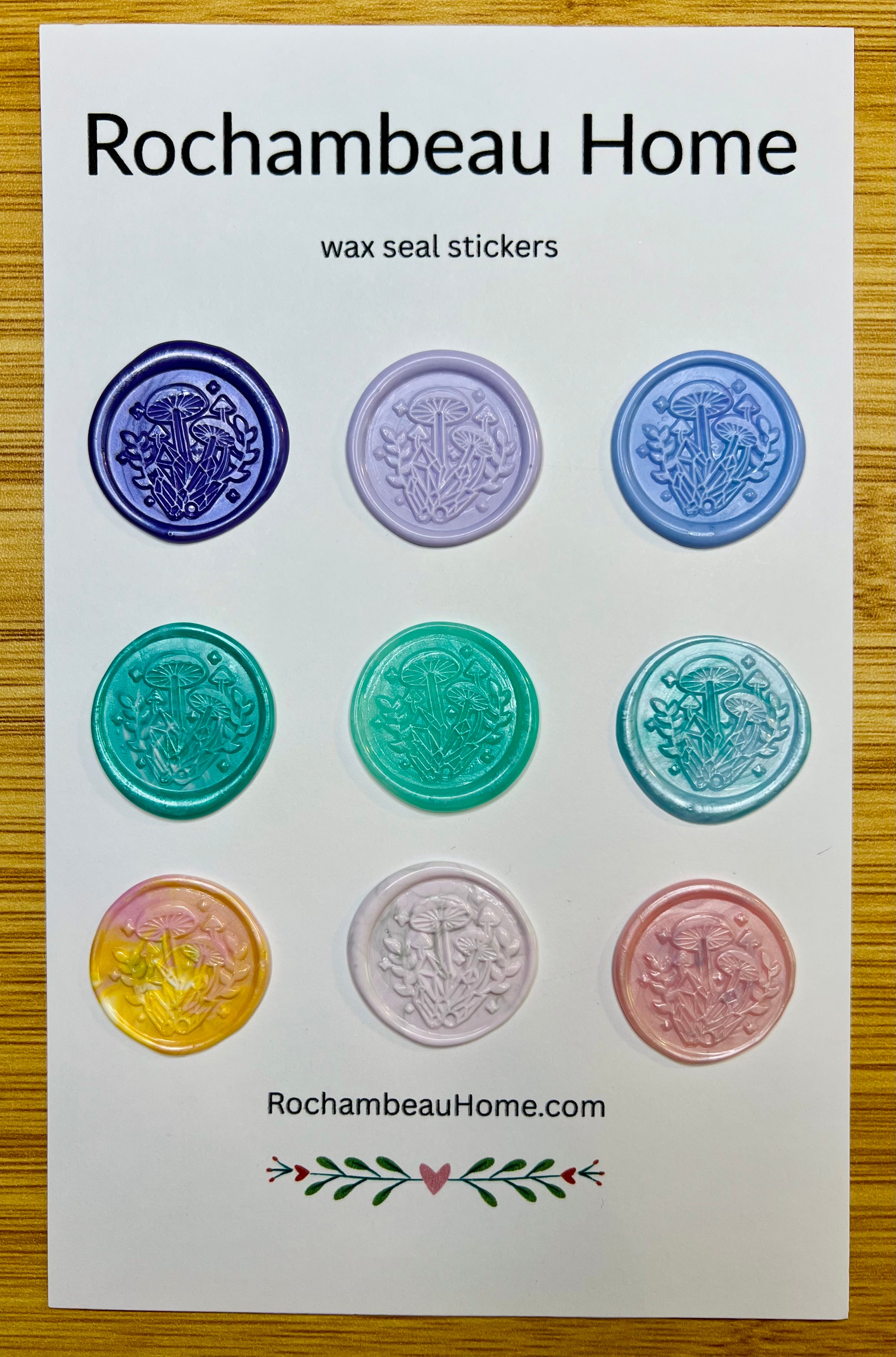 Whimsical Mushroom & Crystal Wax Seal Stickers – Handmade Magic Design (6 or 9 Pack) Enchanted Accents for Journals & Gifts