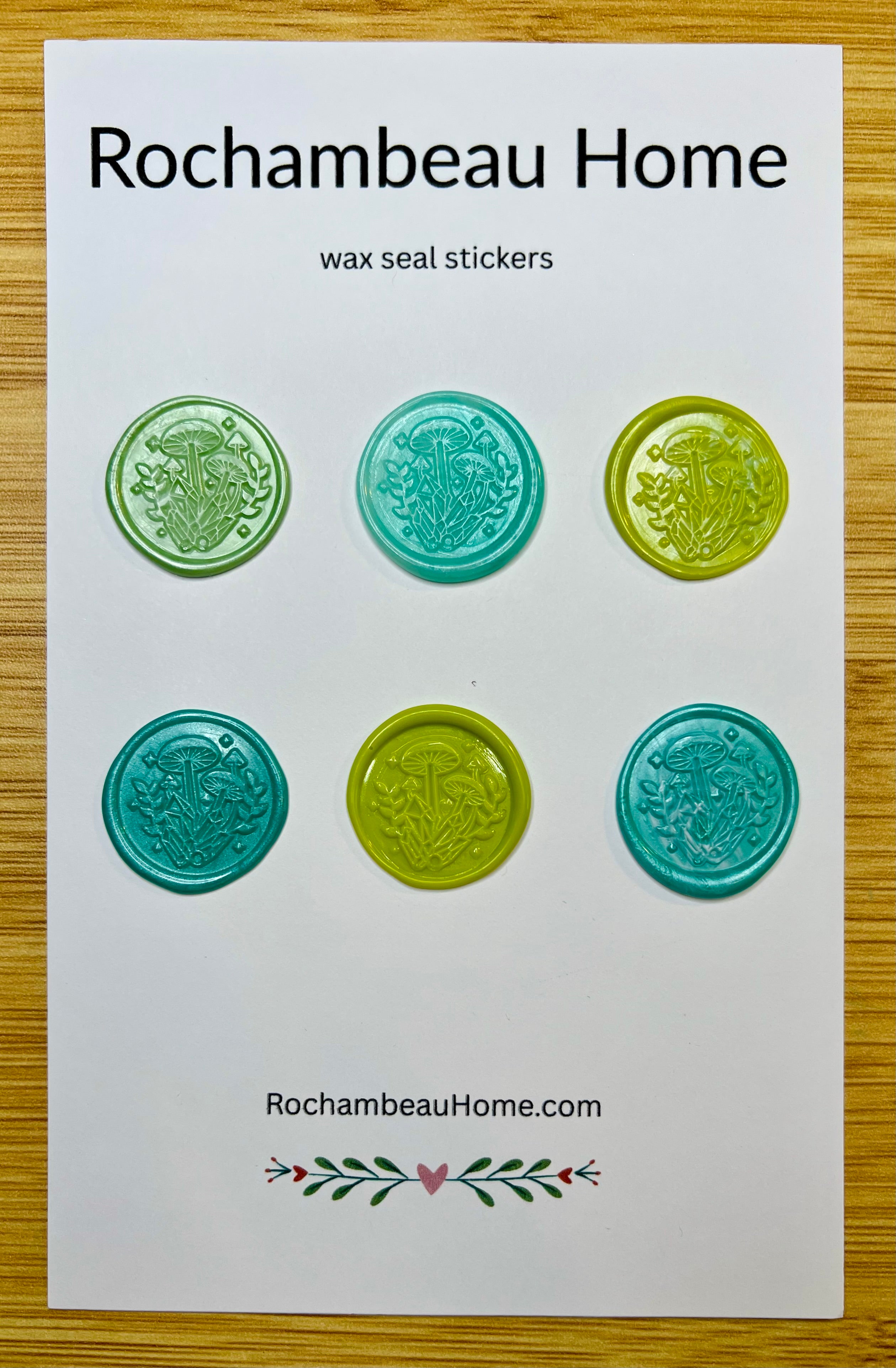 Whimsical Mushroom & Crystal Wax Seal Stickers – Handmade Magic Design (6 or 9 Pack) Enchanted Accents for Journals & Gifts