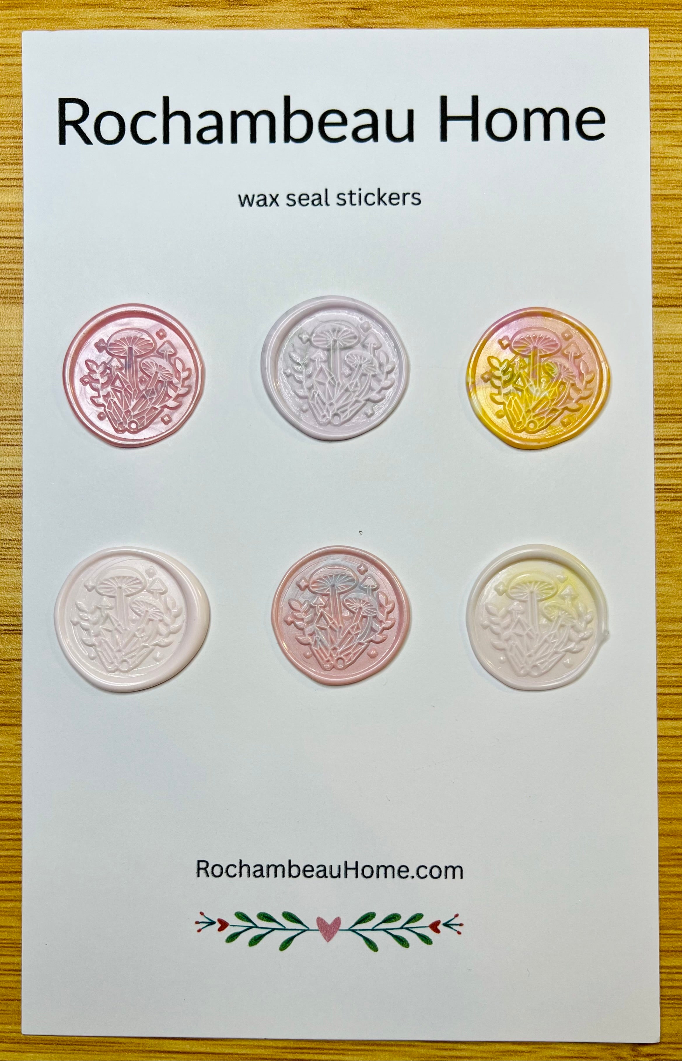 Whimsical Mushroom & Crystal Wax Seal Stickers – Handmade Magic Design (6 or 9 Pack) Enchanted Accents for Journals & Gifts