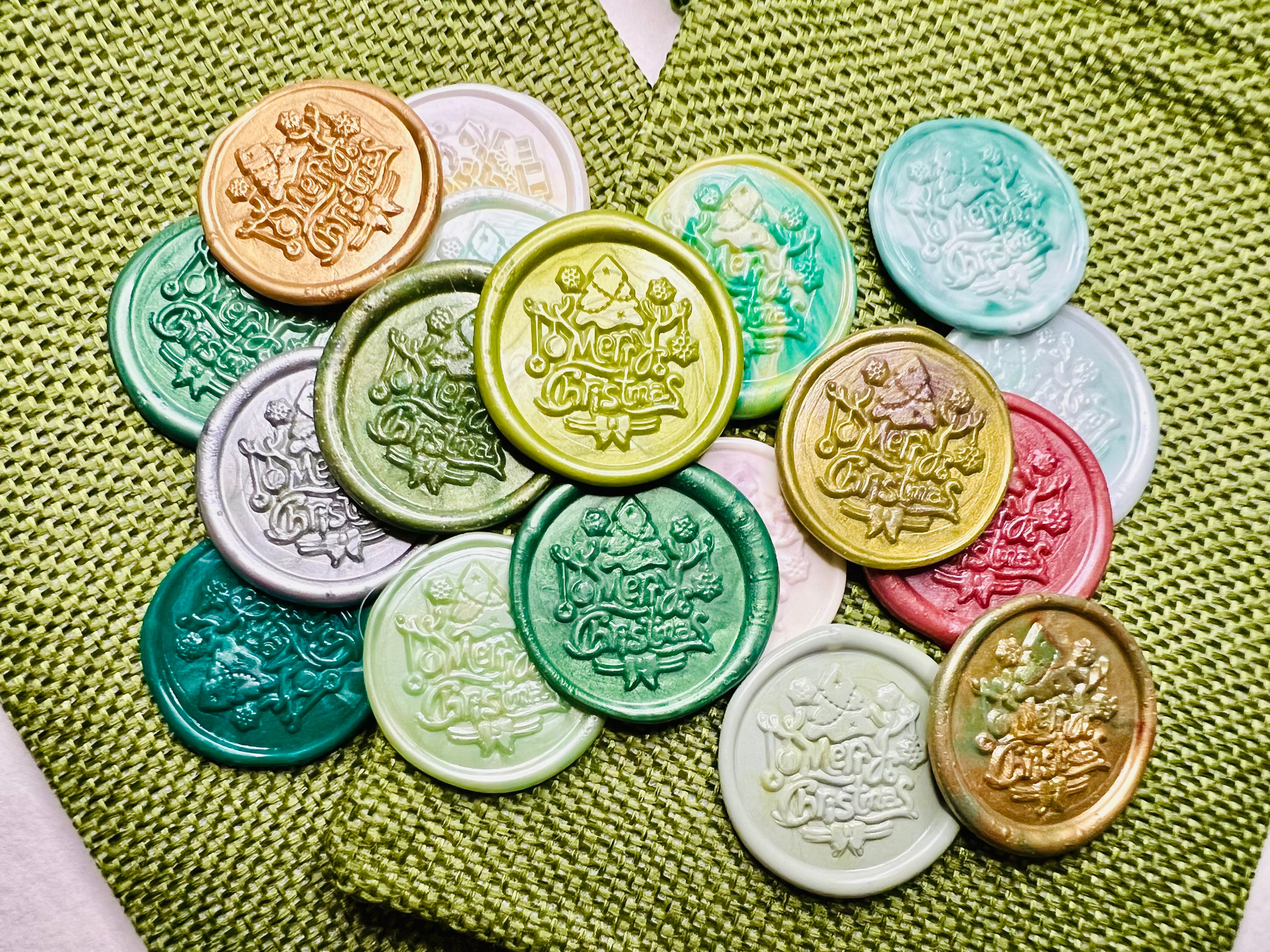 'Merry Christmas' embossed wax seal sticker in festive colors and details