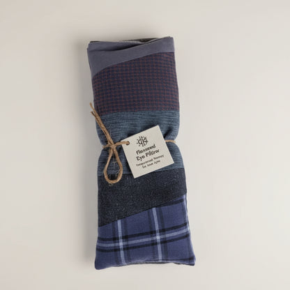Flaxseed eye pillow with a label on a white background