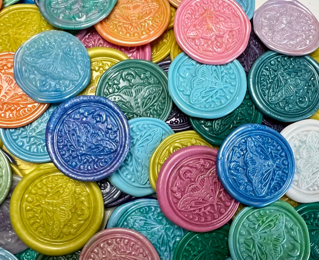 Lunar moth wax stickers ideal for sealing nature-inspired gifts and magical letters