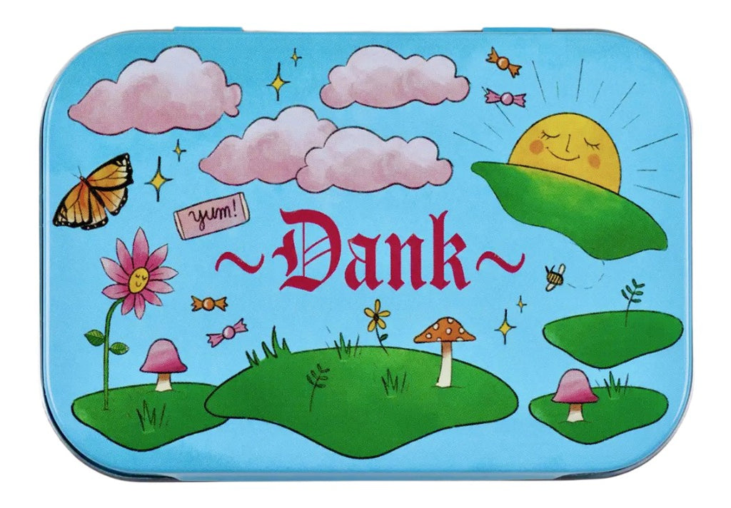 Close up view of Bad Grandma's Dank Stash Tin, perfect for stashing things away