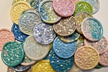 Glittery and colorful Rock Candy wax seal stickers created by Rochambeau Home. 
