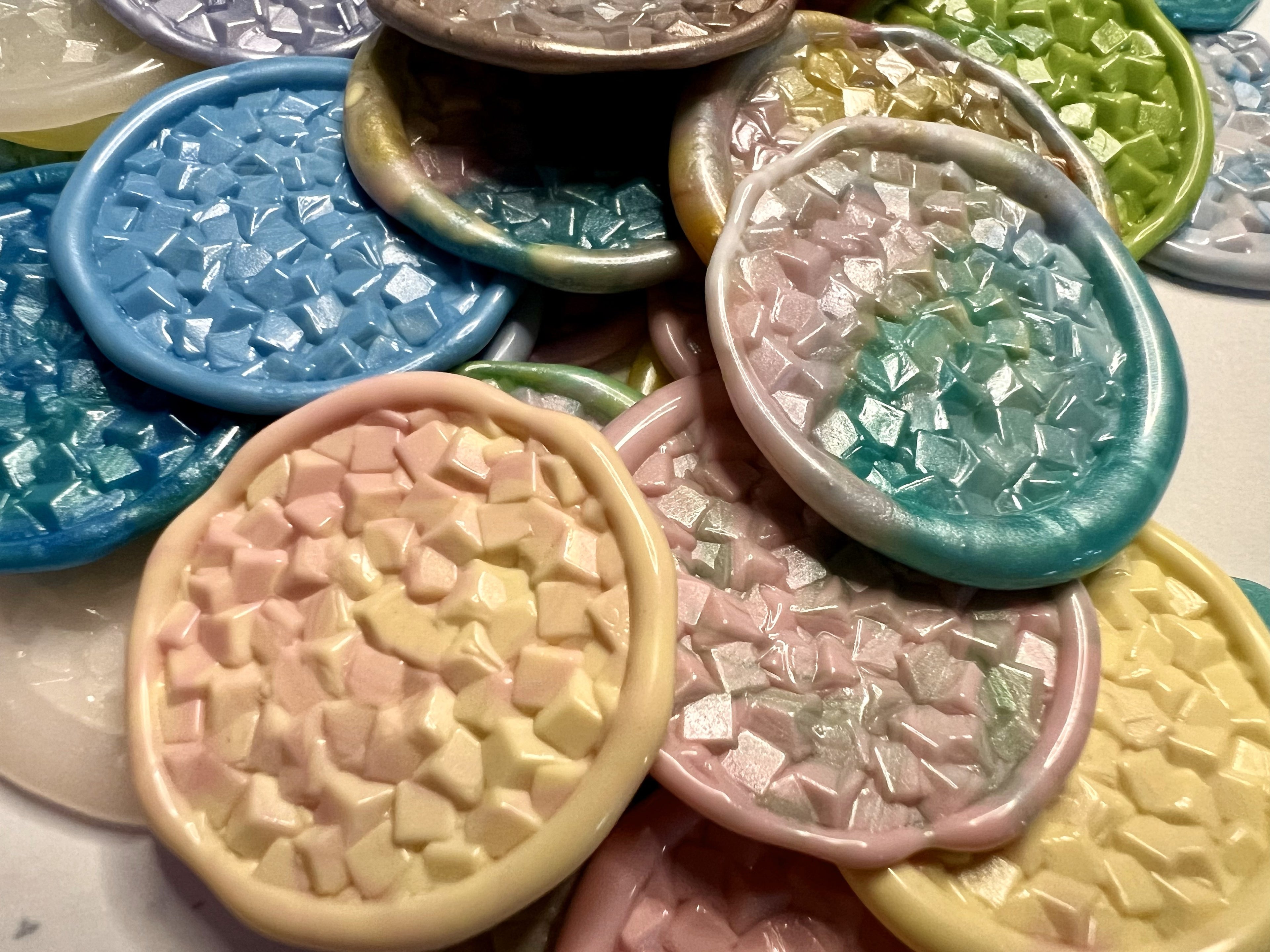 Glittery wax seals resembling crystallized candy, perfect for birthday cards and celebrations
