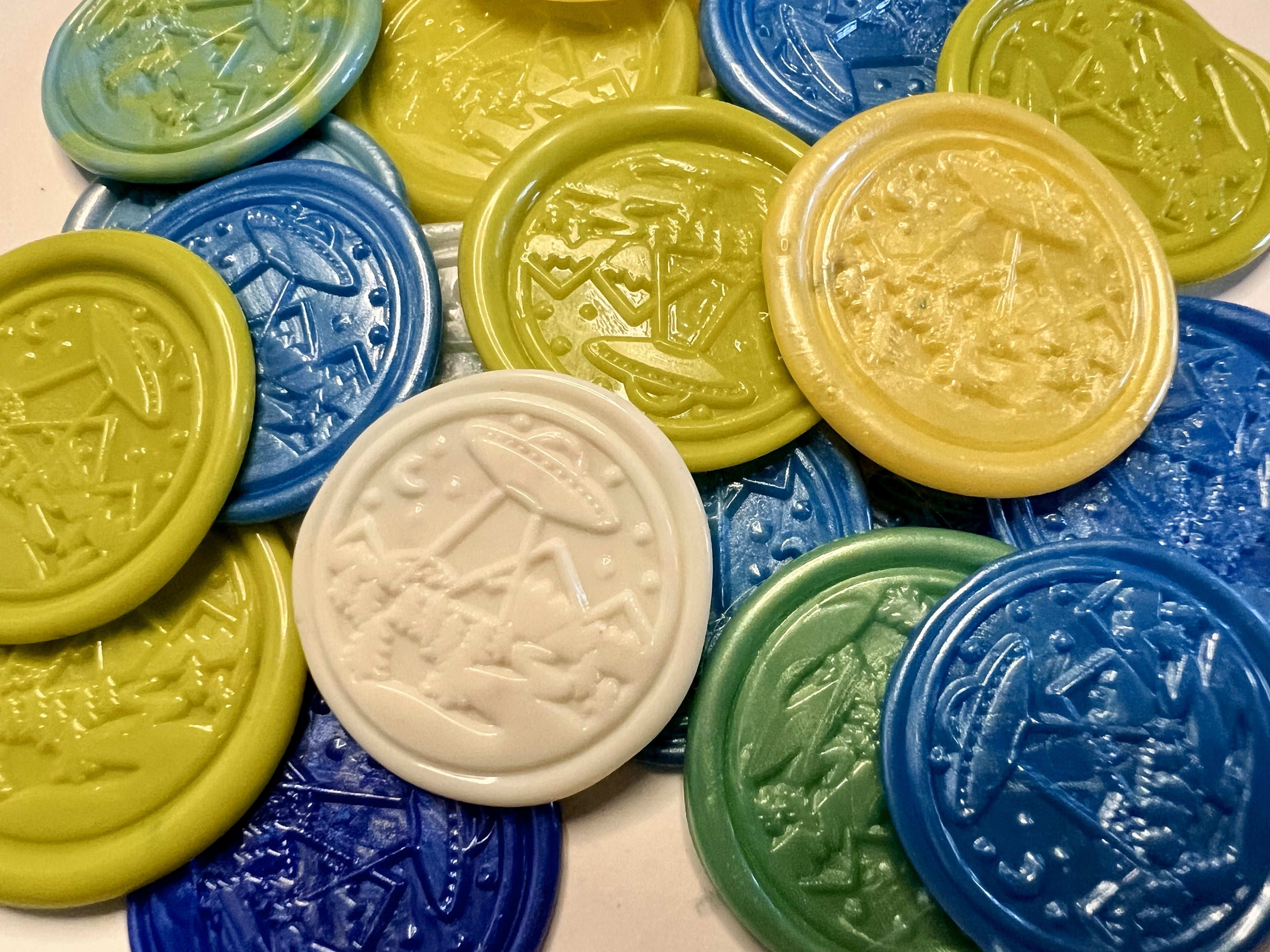 Out of This World UFO Wax Seal Stickers – Multicolor Space-Themed Seals (6 or 9 Pack) Handmade Cosmic Accents for Letters & Gifts