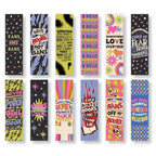 Spread of all 12 unique banned book-themed bookmark designs