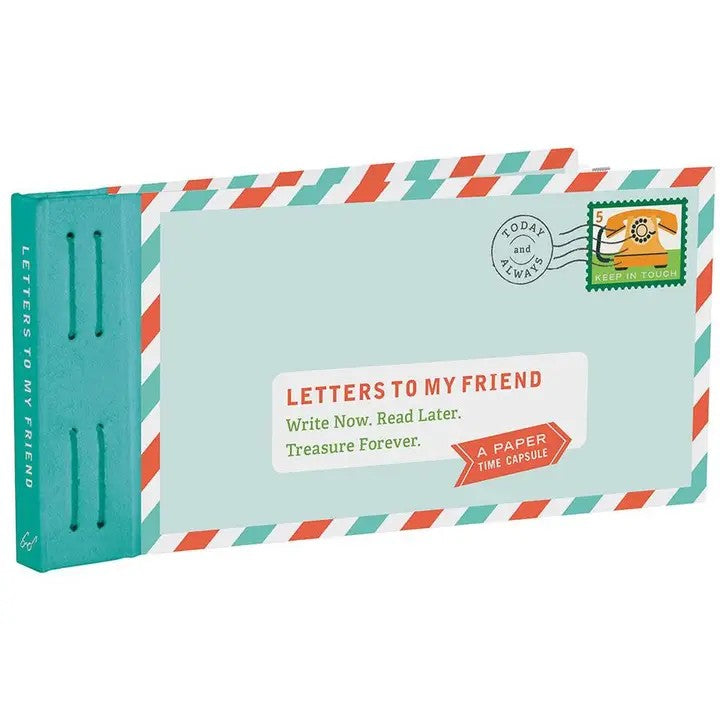 Cover of “Letters to My Friend” with vintage-style design and envelope motifs