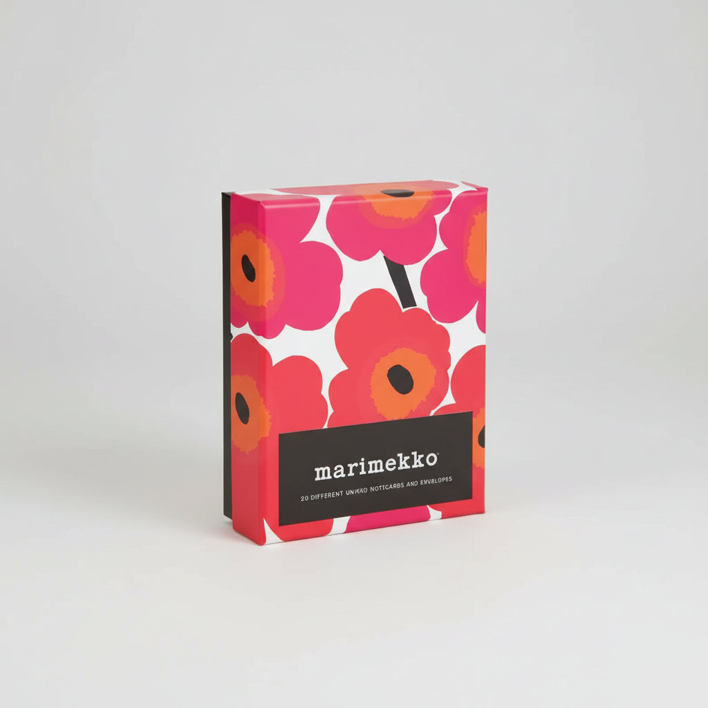 Close up view of the Marimekko Unikko Notecards box