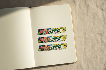 Strips of the Meadow Floral Washi Tape added to a white journal page with a neutral textured background