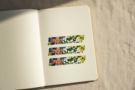 Strips of the Meadow Floral Washi Tape added to a white journal page with a neutral textured background