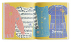 Illustrations of children's clothing on a yellow background with 'Darning' text.