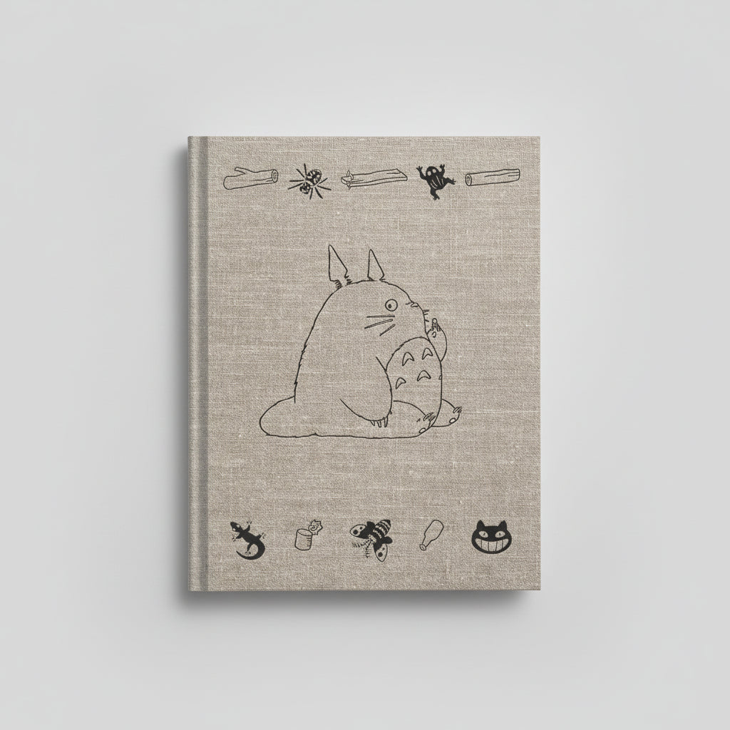 Grey hardcover sketchbook featuring foil-stamped Totoro design