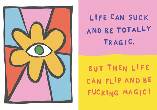 Page from the book with colorful illustrations and affirmations.