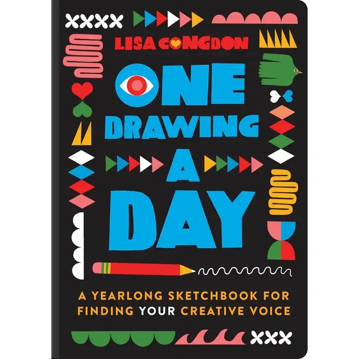 Cover of One Drawing A Day journal featuring vibrant, colorful artwork by Lisa Congdon