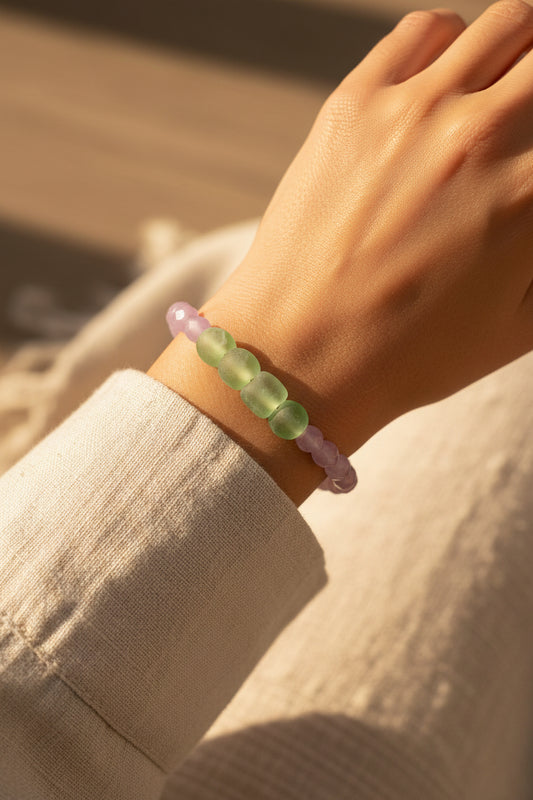 Recycled Glass Beaded Bracelet – Handmade Jewelry