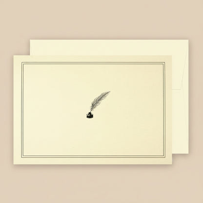 Beautifully embossed linen notecard with a ink-well and quill and self seal envelope