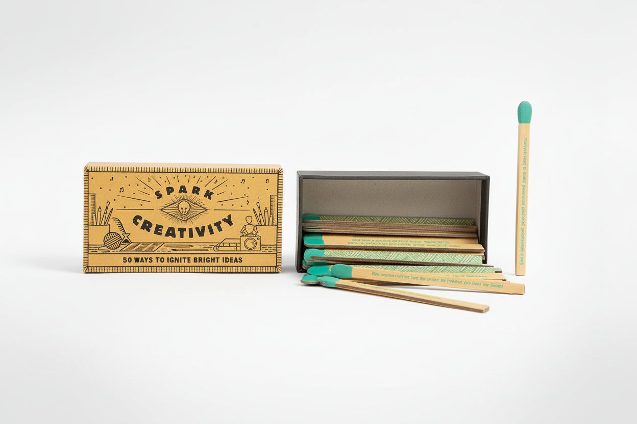 Matches with a decorative box labeled 'Spark Creativity' on a white background