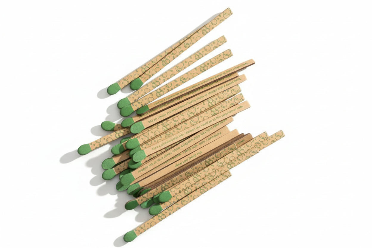 Matches with fun prompts arranged on a white background