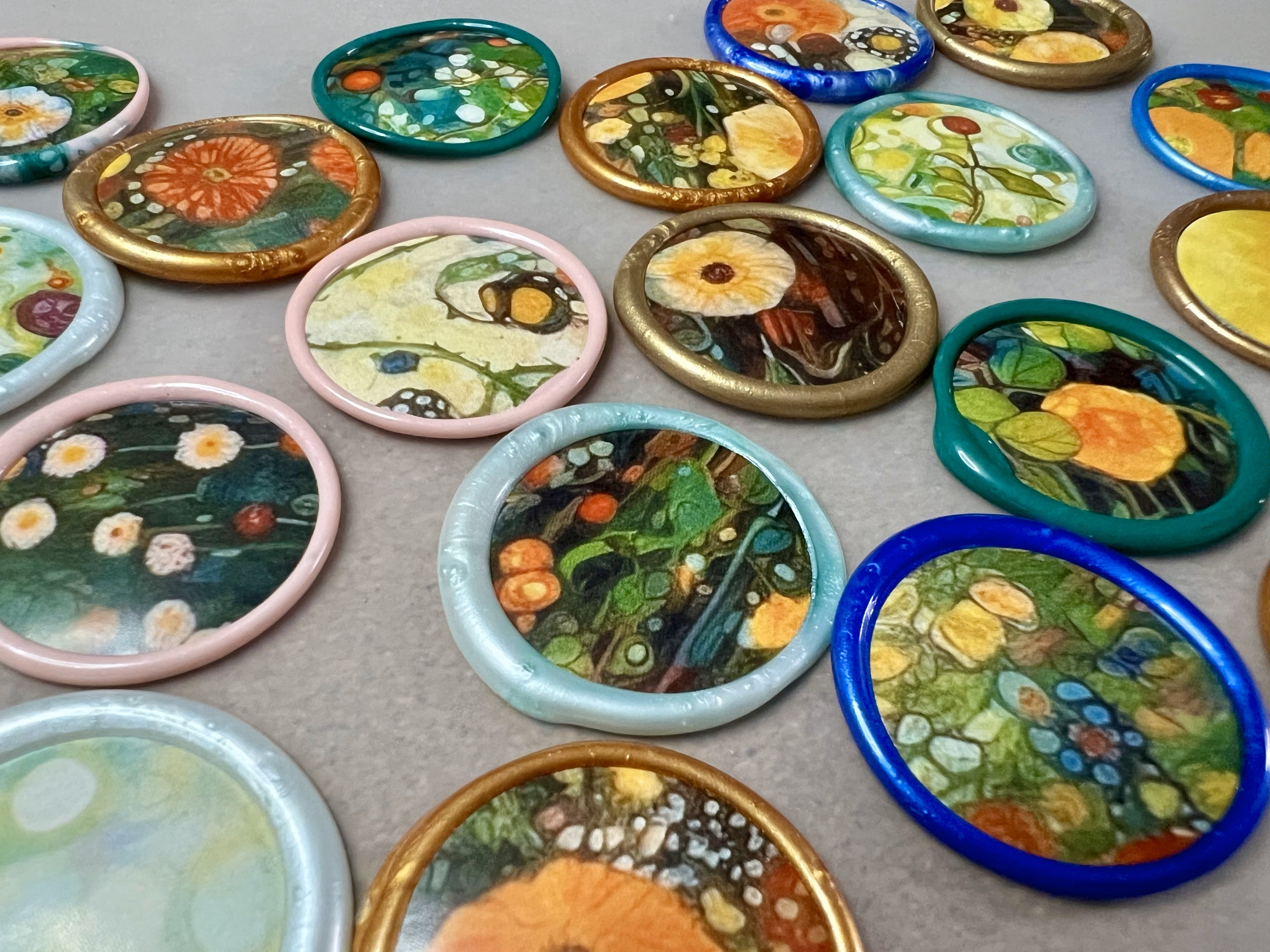 Botanical wax seal stickers with watercolor-style flowers, offering vintage charm and ease of use