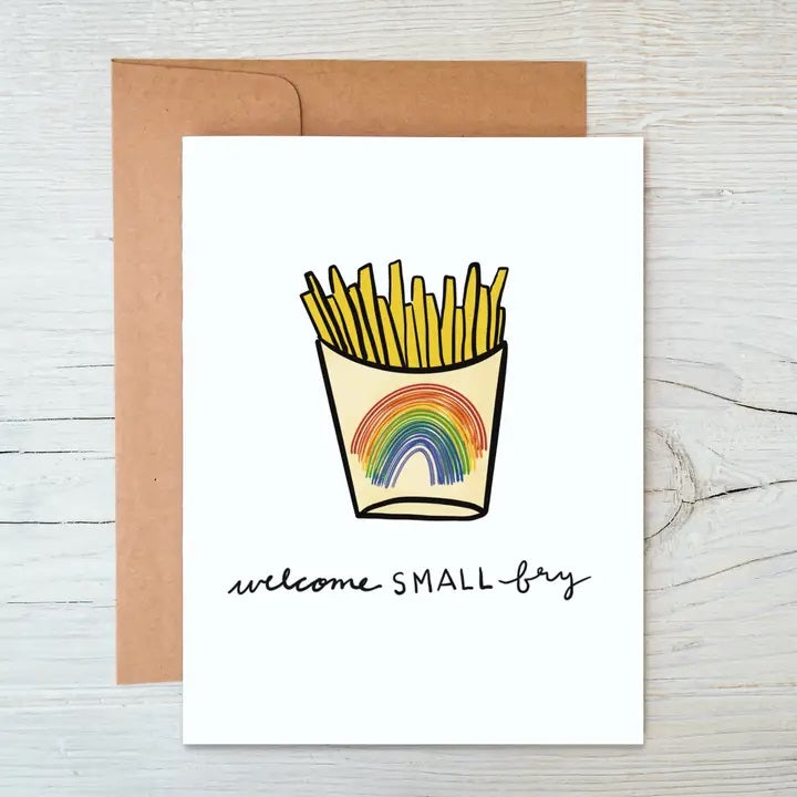 Cheerful fish design greeting card with bold, colorful accents celebrating new beginnings