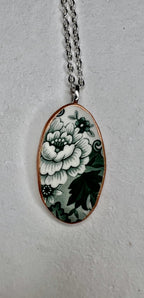 Recycled China Necklace – Oval Vintage Plate Pendant with Holiday Charm