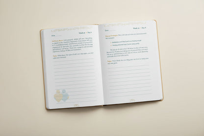 Self-care journal page with text and space for writing on a white background