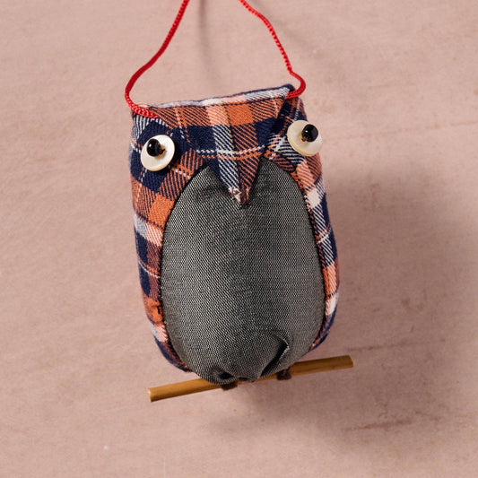 Khon Plaid Owl Holiday Ornament