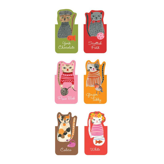 Close-up of illustrated feline designs with unique facial expressions