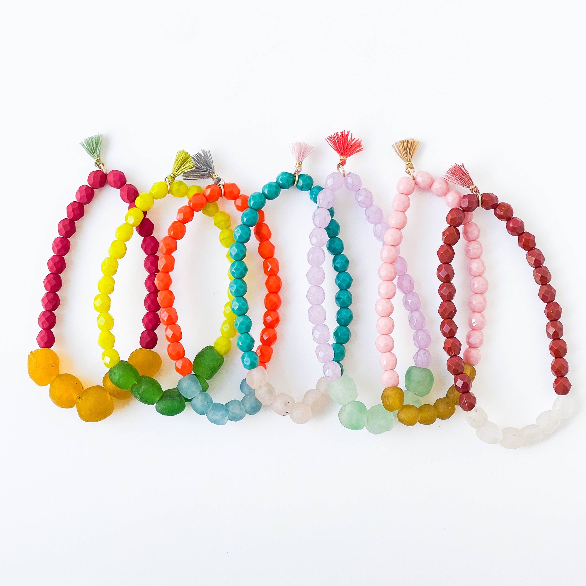Recycled Glass & Beaded Tassel Bracelet