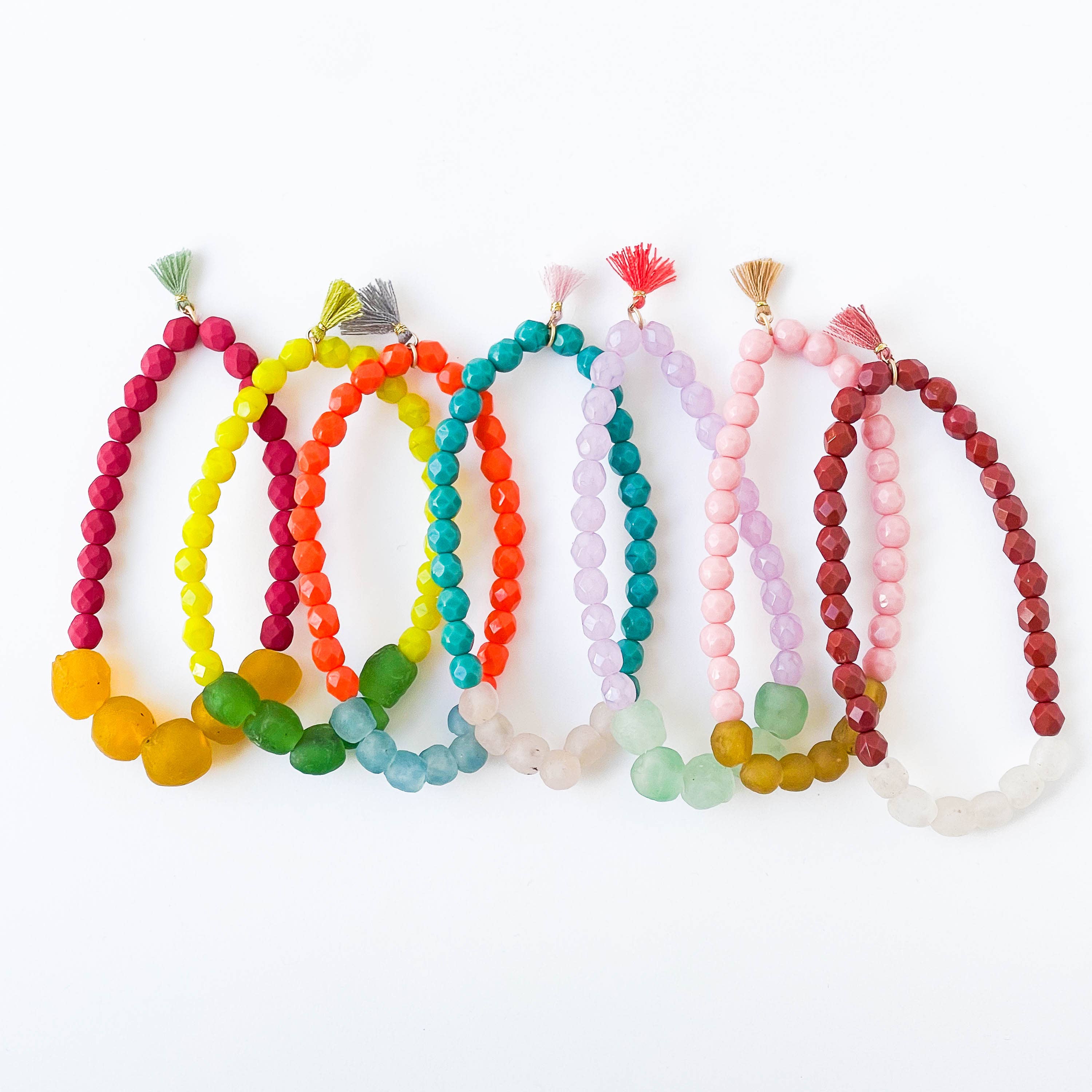 Recycled Glass Beaded Bracelet – Handmade Fair Trade Jewelry with Tassel