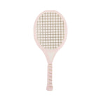 Front of Pink Tennis racket-shaped cocktail napkins with gold foil accents