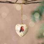 Gayan Lovebird Paper Mâché Ornament – Hand-Painted Cardinal Heart for Holiday Gifting