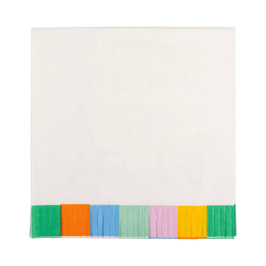 Back of the Vibrant fringed cocktail napkins for fiesta-themed parties
